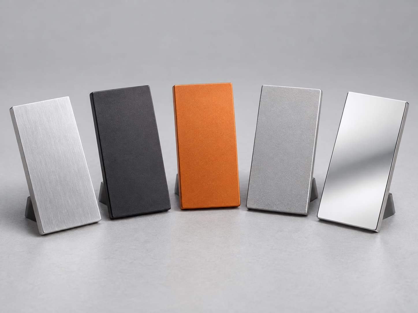 AI concept of sample plates with brushed, colored, matte and polished finishes